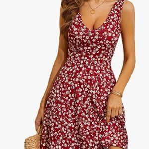 HUHOT Womens Sleeveless V Neck Dress with Pockets Summer Beach Midi - Sz XXL